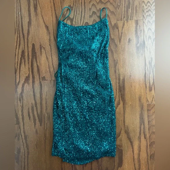 sparkly green mini dress Green Sequin One-Shoulder Mini Hoco Dress 1049 Asian Jade / 00